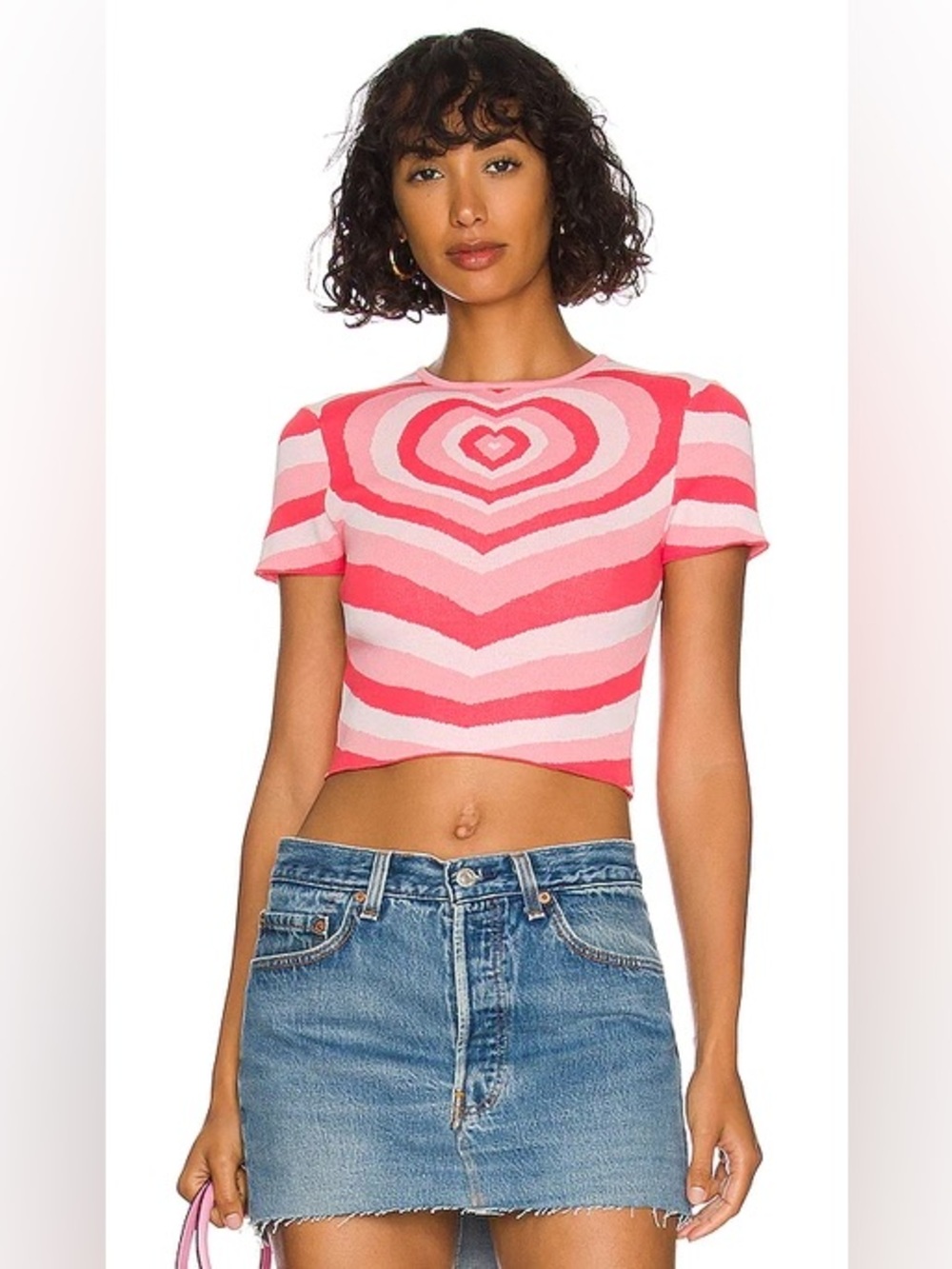 NWT More To Come Harper Heart Print Cropped Top Pink Multi Size S